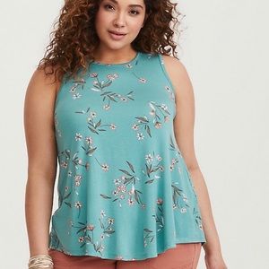 Torrid TEAL FLORAL JERSEY TANK